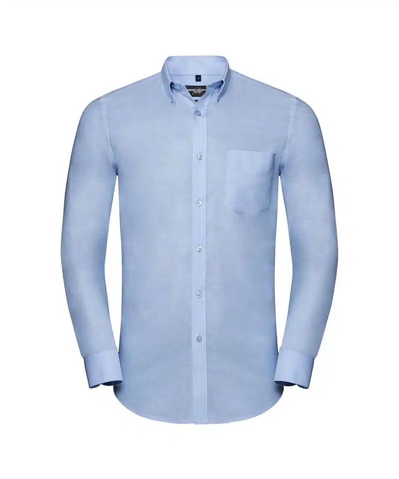 Camicia-maniche-lunghe-uomo-orlo-arrotondato--tasca-sul-petto-Russell-JE928M-azzurro-cielo