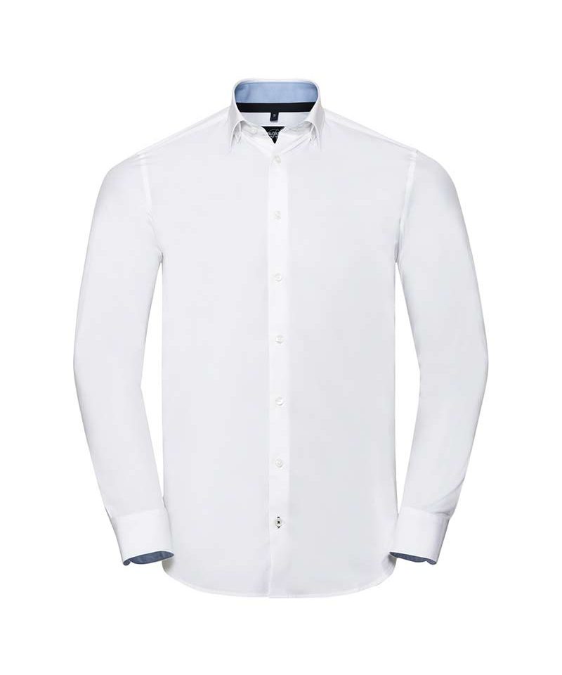 Camicia-maniche-lunghe-uomo-tessuto-resistente-colori-a-contrasto-polsini-regolabili-occhiello-per-gemelli-russell-JE966M-bianco