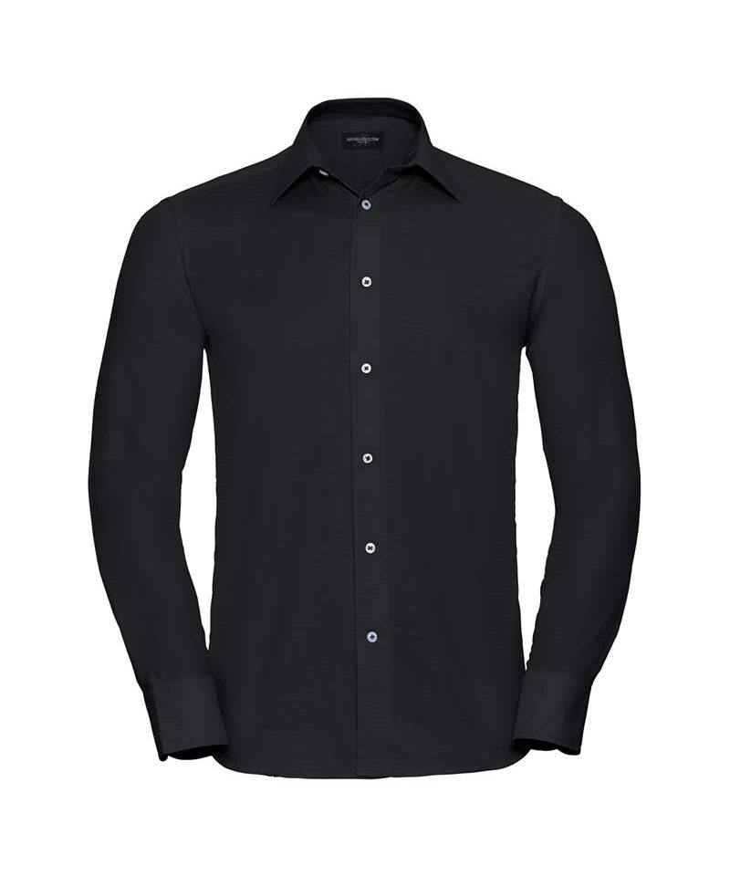 Camicia Uomo manica lunga colletto semi francese con stecche polsino regolabile occhielli per gemelli Russell JE922M 9 Camicia-uomo-manica-lunga-colletto-semi-francese-con-stecche-polsino-regolabile---occhiell--per-gemelli-Russell-JE922M-nero