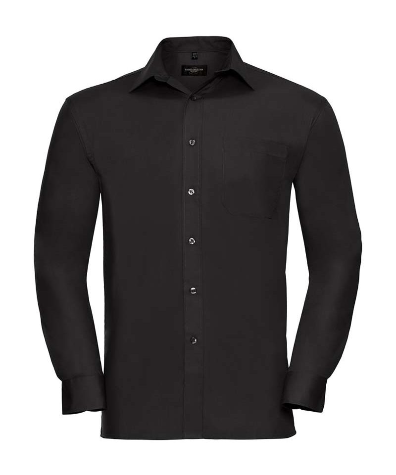 Camicia-uomo-popeline-colletto-con-stecche-cotone-manica-lunga-Russell-,JE936M-nero