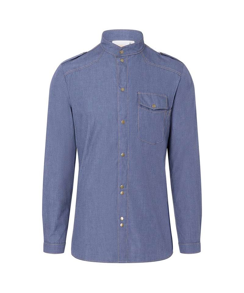 Camicia-manica-lunga-cuoco-chef-Karlowsky-KJM28-blu