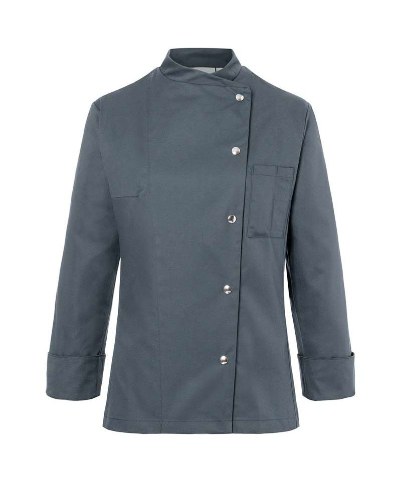 Giacca cuoco aderente Karlowsky KJF3 10 Giacca-cuoco-aderente-polsini-con-spacchetti-laterali-taschino-porta-penne-bottoni-a-pressione-lavaggi-industriali-Karlowsky-KJF3-antracite