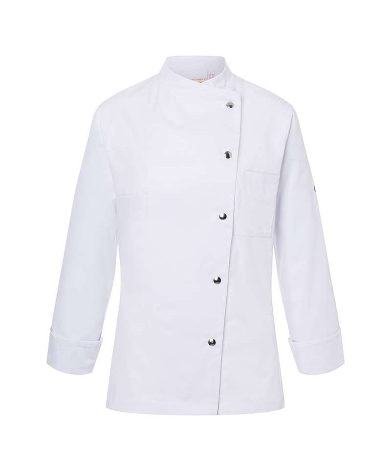 Giacca cuoco aderente Karlowsky KJF3 9 Giacca-cuoco-aderente-polsini-con-spacchetti-laterali-taschino-porta-penne-bottoni-a-pressione-lavaggi-industriali-Karlowsky-KJF3-bianco