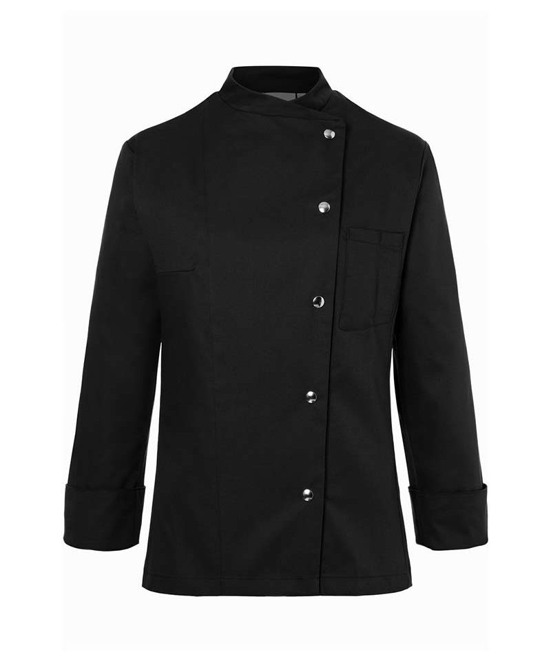 Giacca cuoco aderente Karlowsky KJF3 11 Giacca-cuoco-aderente-polsini-con-spacchetti-laterali-taschino-porta-penne-bottoni-a-pressione-lavaggi-industriali-Karlowsky-KJF3-nero