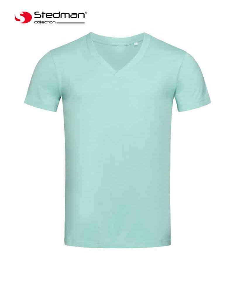 T-shirt-uomo-cotone-organico-collo-a-V-STEDMAN-ST9210-azzurro-ghiaccio