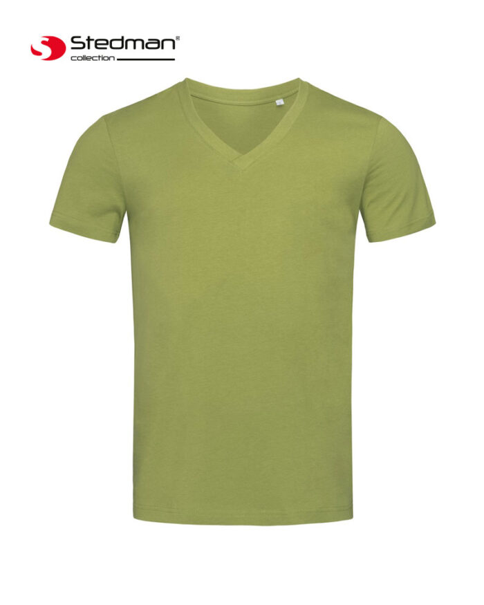 T-shirt-uomo-cotone-organico-collo-a-V-STEDMAN-ST9210-verde