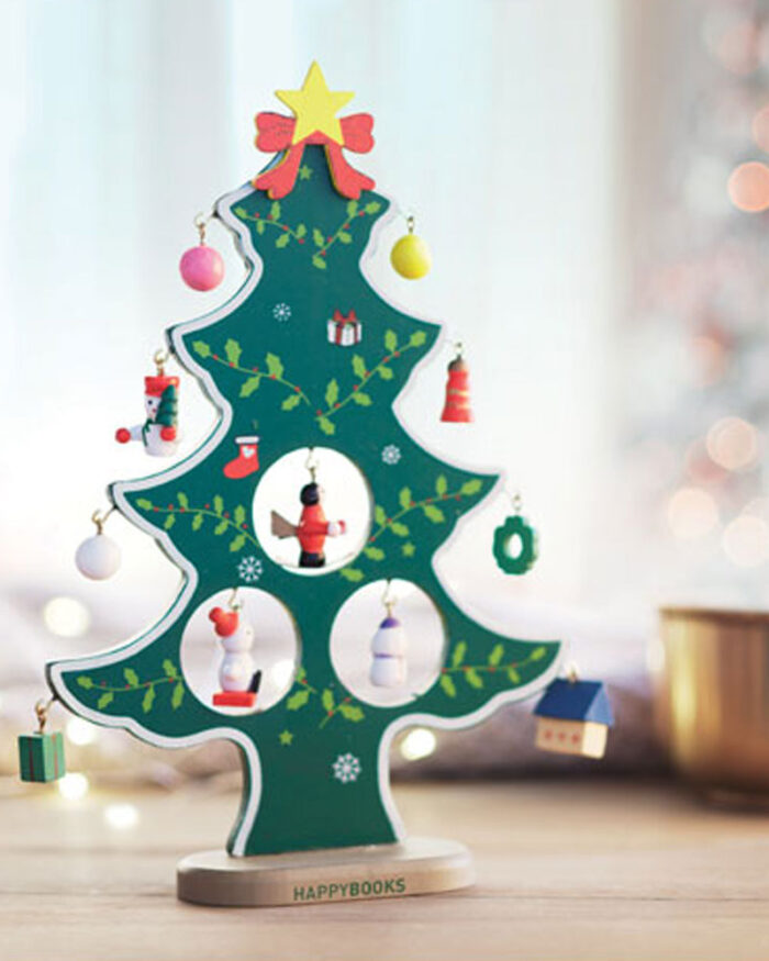 Albero di Natale in legno con 12 differenti decorazioni CX1278