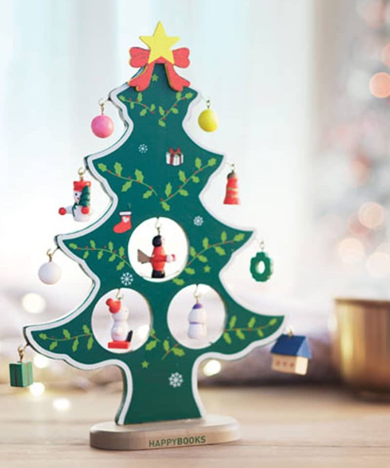 Albero di Natale in legno con 12 differenti decorazioni CX1278