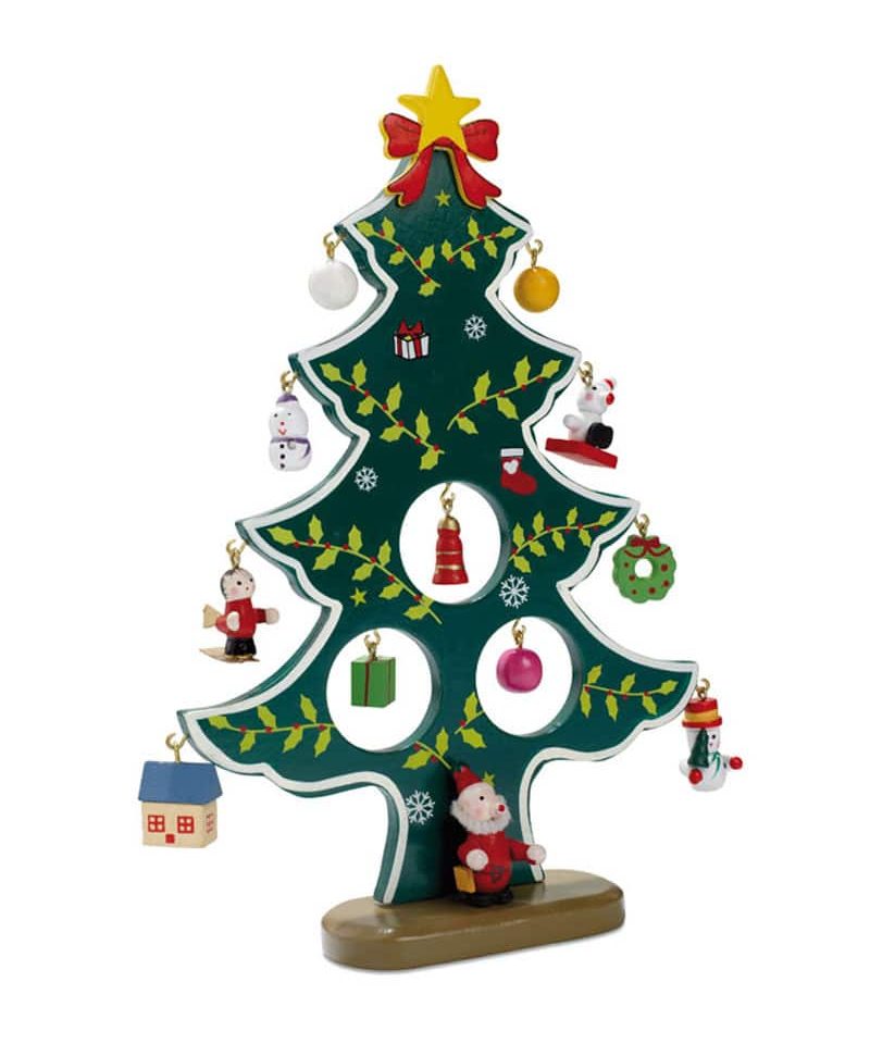 Albero di Natale in legno con 12 differenti decorazioni CX1278