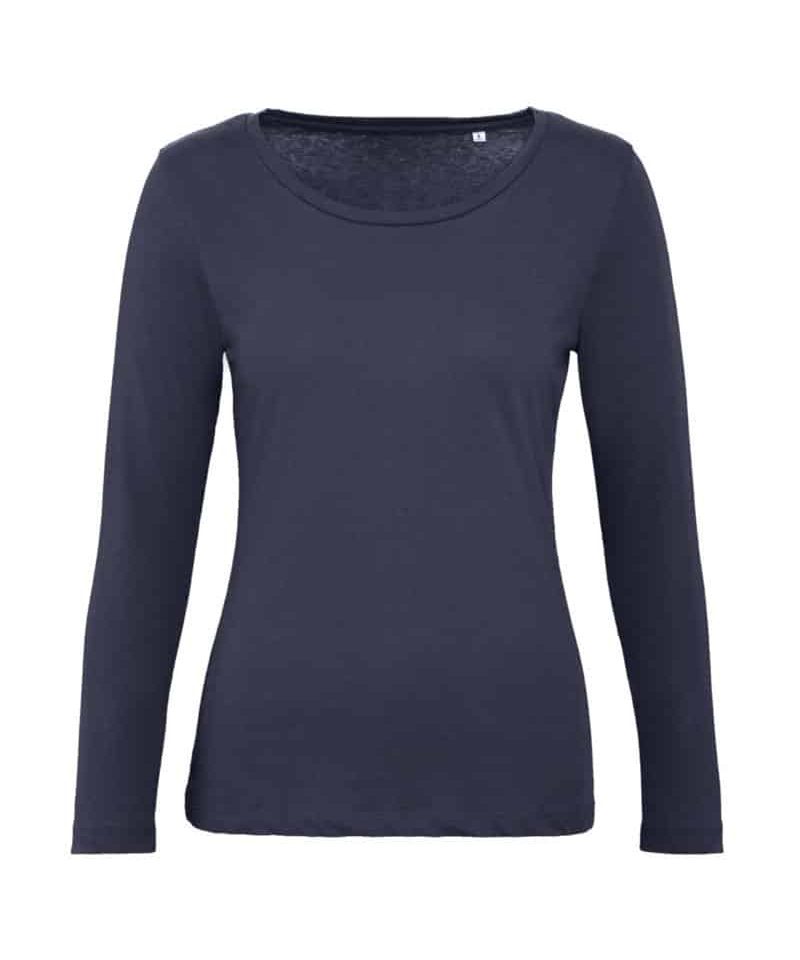 Magliette-donna-manica-lunga-in-cotone-organico-BC-Collection-BCTW071-blu-navy