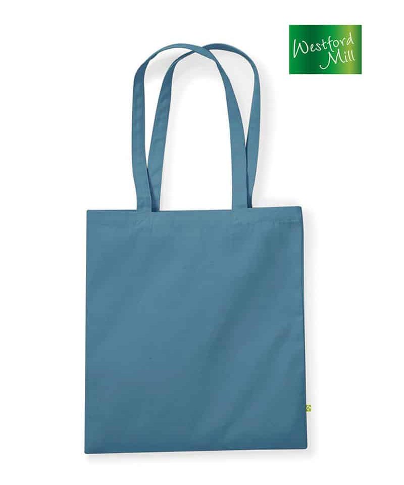 Shopper Cotone Organico 340g Westford Mill W801 20 Shopper-Manici-Lunghi-38×42-cm-in-Cotone-Organico-Pesante-W801-Blu-avio