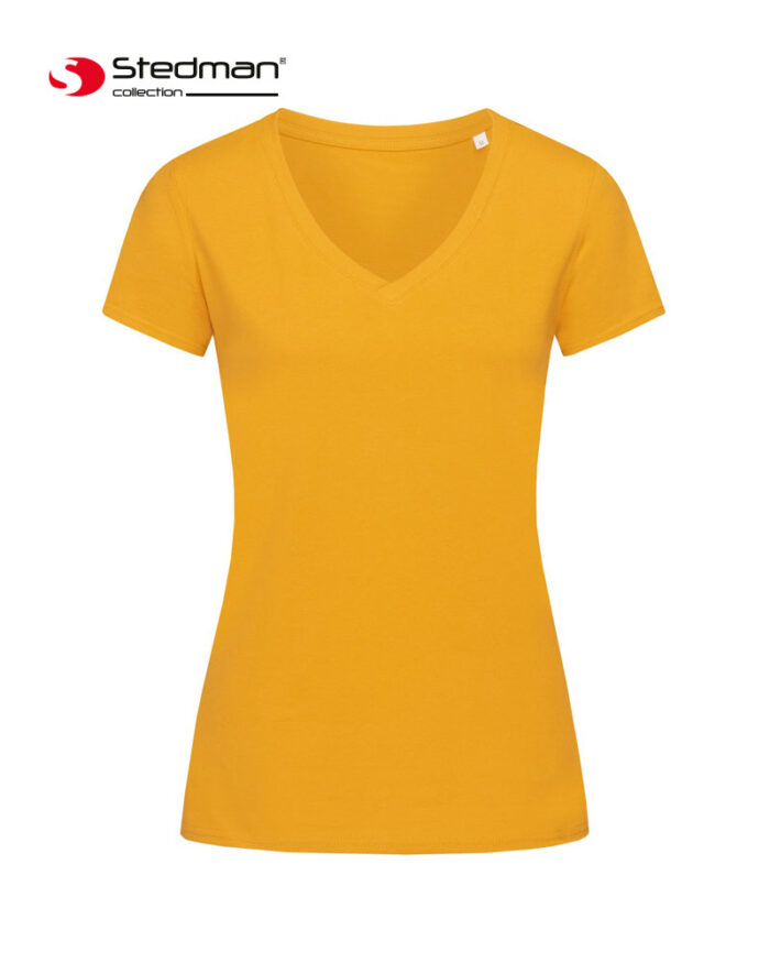 T-shirt-donna-in-cotone-organico-collo-V-Stedman-ST9310-giallo-ocra