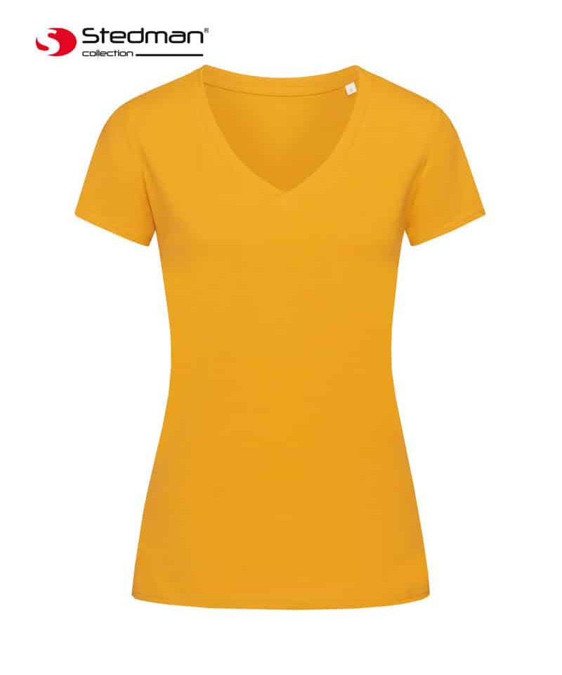 T-shirt-donna-in-cotone-organico-collo-V-Stedman-ST9310-giallo-ocra