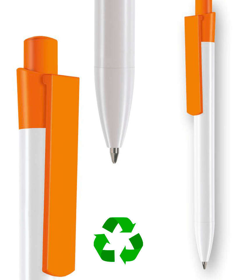 Penne in plastica riciclata INFINITY WHITE- stampa su fusto inclusa (min.500 pezzi) 14 penne-in-plastica-riciclata-INFINITY-arancio