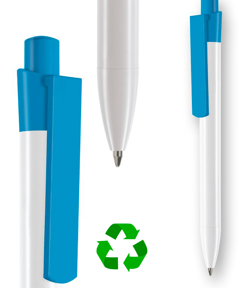 Penne in plastica riciclata INFINITY WHITE- stampa su fusto inclusa (min.500 pezzi) 17 penne-in-plastica-riciclata-INFINITY-azzurro
