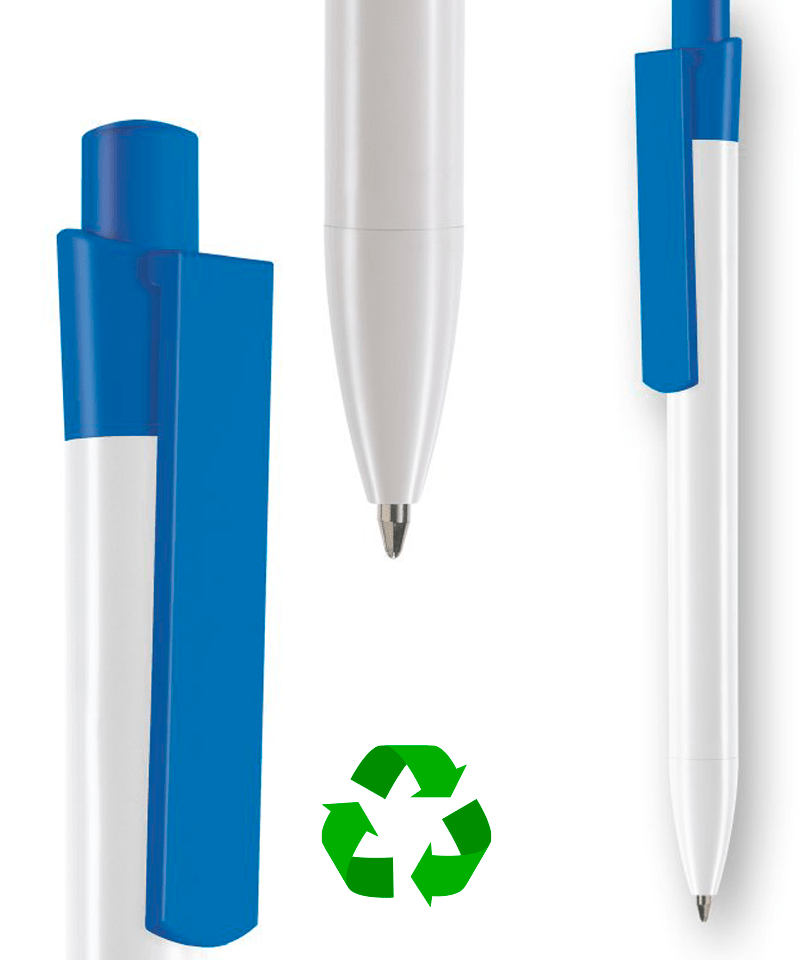 Penne in plastica riciclata INFINITY WHITE- stampa su fusto inclusa (min.500 pezzi) 18 penne-in-plastica-riciclata-INFINITY-blu