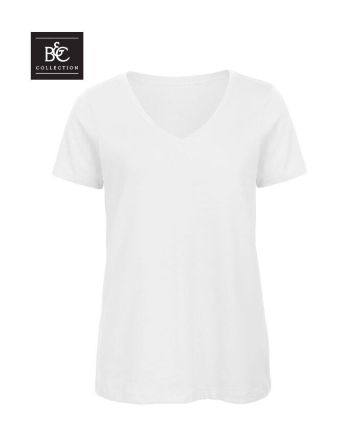 T-shirt-donna-collo-V-in-cotone-organico-B&C-BCTW045-bianco