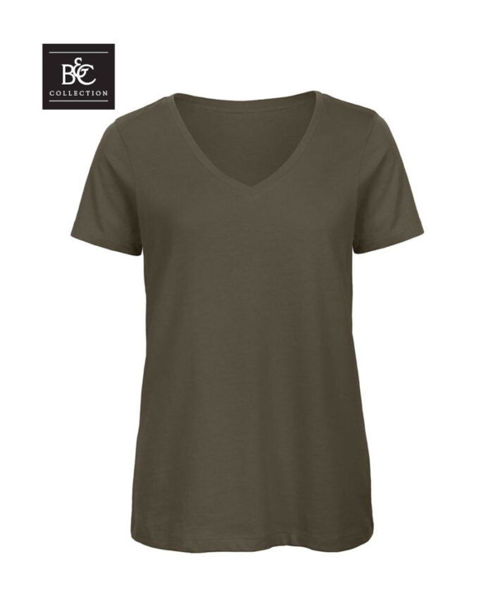 T-shirt-donna-collo-V-in-cotone-organico-B&C-BCTW045-khaki