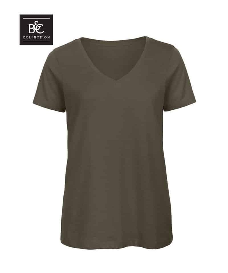 T-shirt-donna-collo-V-in-cotone-organico-B&C-BCTW045-khaki