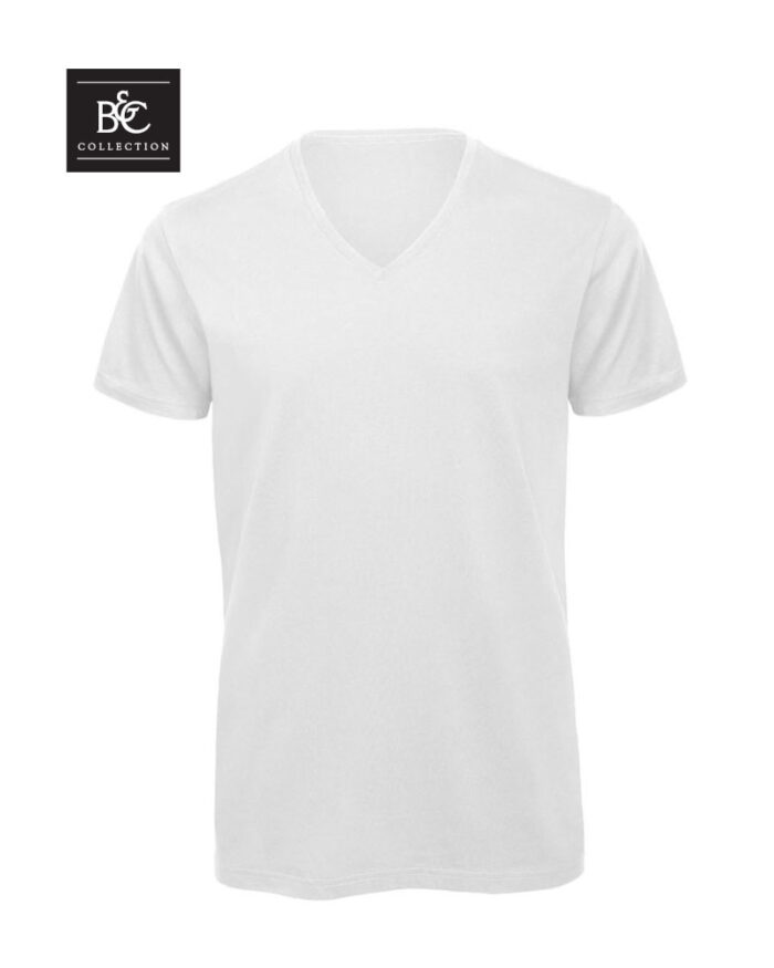 T-shirt-uomo-collo-V-in-cotone-organico-B&C-BCTM044-bianco