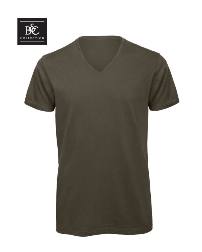 T-shirt-uomo-collo-V-in-cotone-organico-B&C-BCTM044-khaki