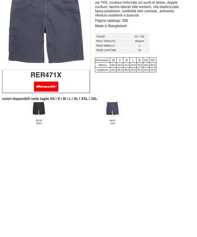Pantalone cargo corto con tasca frontale multiuso RER471X