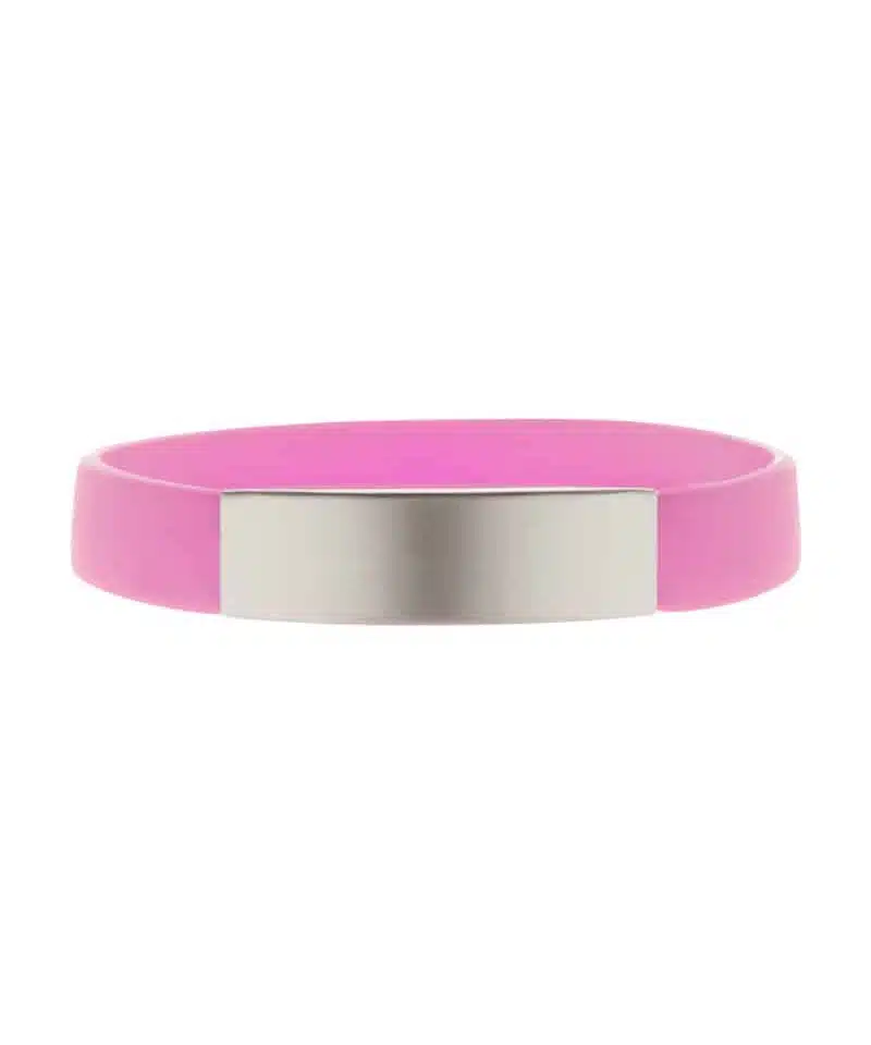 Braccialetto-in-silicone-con-piastra-in-alluminio-argentato-AP809399-fucsia