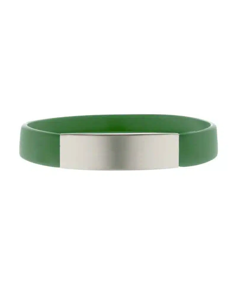 Braccialetto-in-silicone-con-piastra-in-alluminio-argentato-AP809399-verde-scuro
