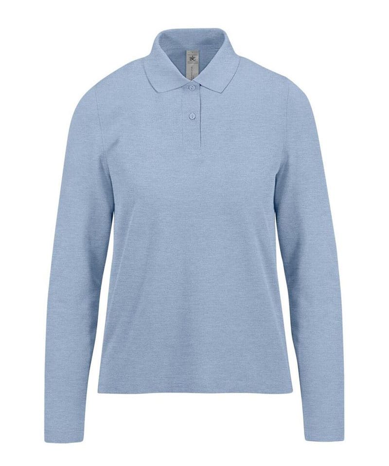 Polo-donna-manica-lunga-BC-BCPW464-azzurro-melange