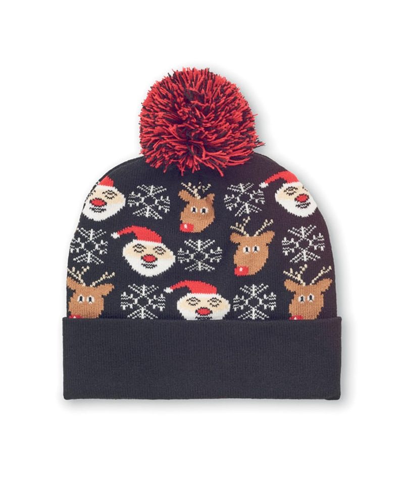 Berretto-beanie-natalizio-con-texture-renne-cx1529-nero