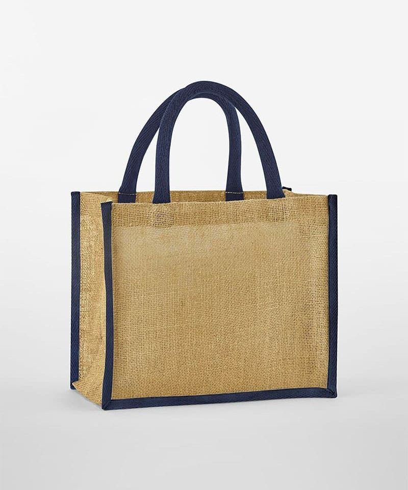 Borsa-mini-in-juta-con-bordi-colorati-30x30x19-Westford-Mill-W473-natural-blu