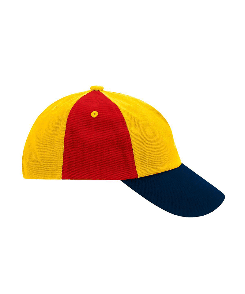 Cappello-baseball-da-bambino-in-cotone-spazzolato-Myrtle-Beach-MB7010-rosso-giallo-nero