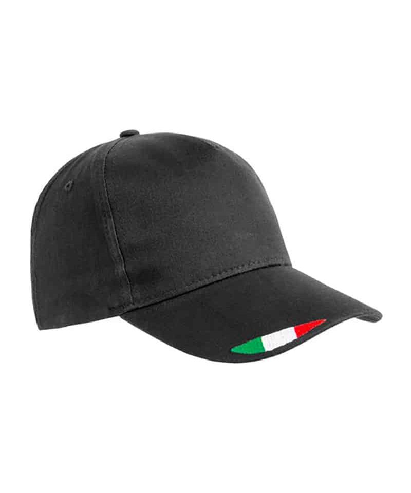 Cappellino baseball 5 pannelli con tricolore italiano 20303 21 Cappellino-baseball-5-pannelli-con-tricolore-italiano-20303-nero-lato