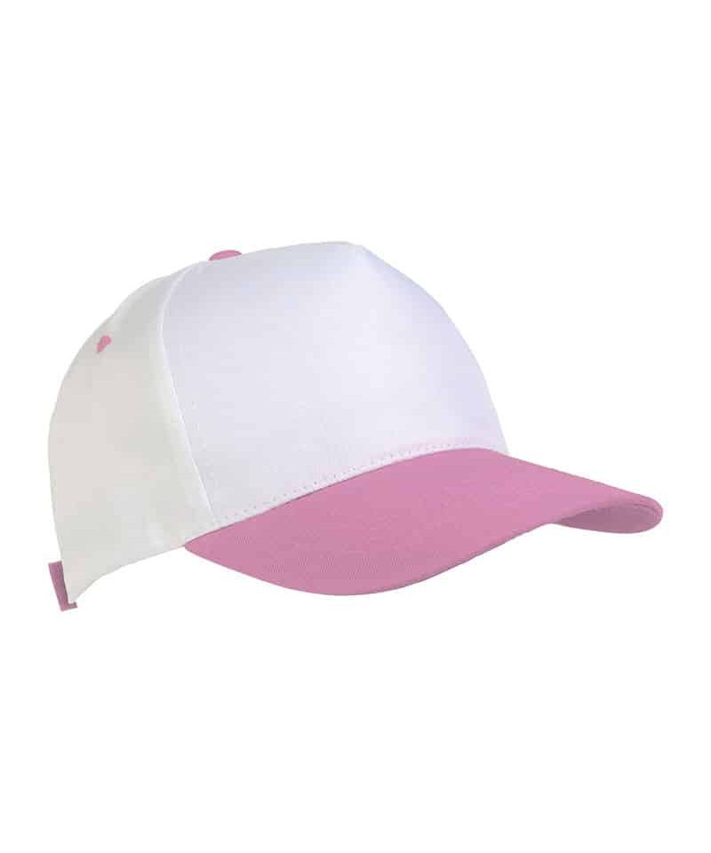 Cappellino baseball bambino in poliestere 17303 33 Cappellino-baseball-bambino-in-poliestere-17303-bianco-rosa-lato