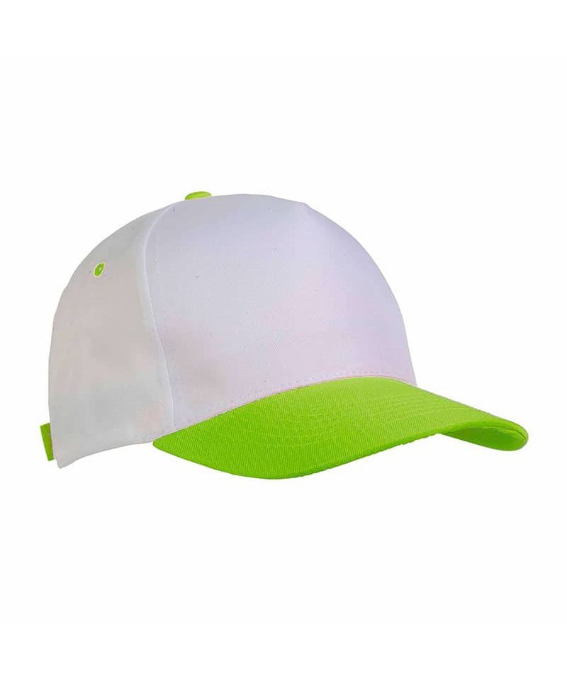 Cappellino baseball bambino in poliestere 17303 37 Cappellino-baseball-bambino-in-poliestere-17303-bianco-verde-lime-lato