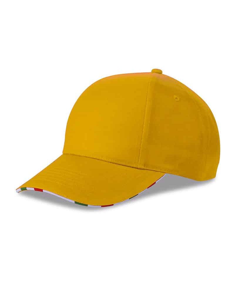 Cappello baseball 6 pannelli ruotati con tricolore k18142 13 Cappello-baseball-6-pannelli-ruotati-con-tricolore-k18142-giallo
