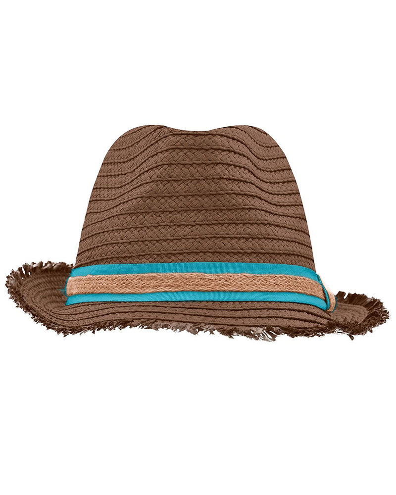 Cappello-in-paglia-di-carta-colore-marrone-MYRTLE-BEACH-MMB6703-con-fascia-colorata-azzurra-fronte