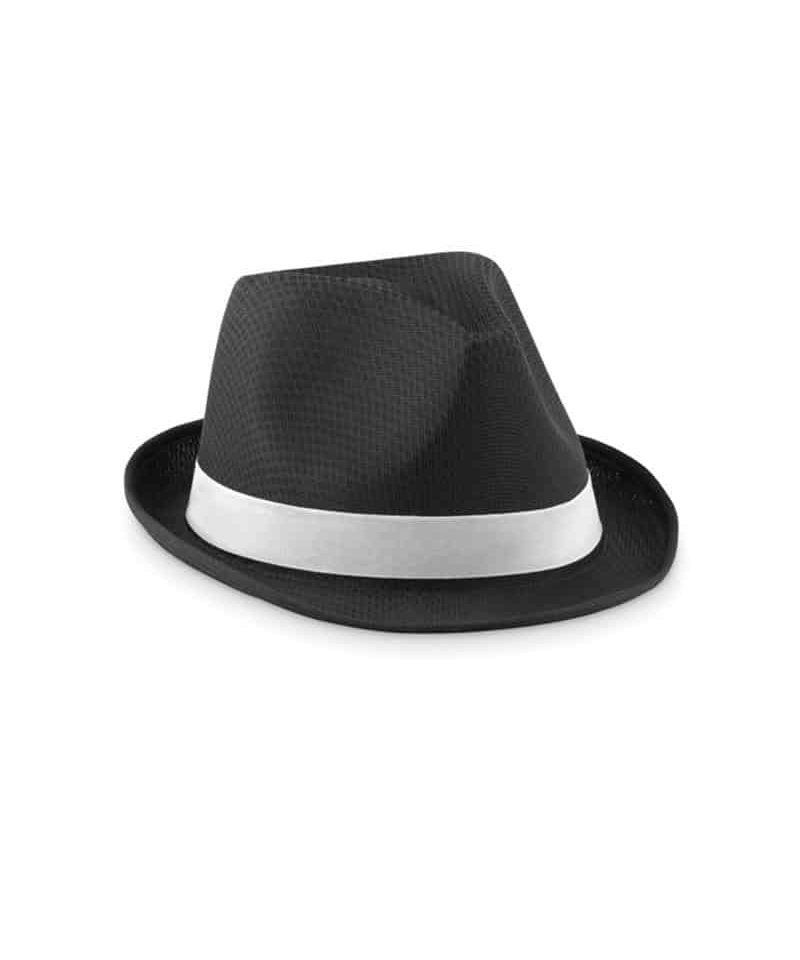 Cappello simil paglia in poliestere colorato con banda bianca MO9342 11 Cappello-simil-paglia-in-poliestere-colorato-con-banda-bianca-MO9342-nero-lato