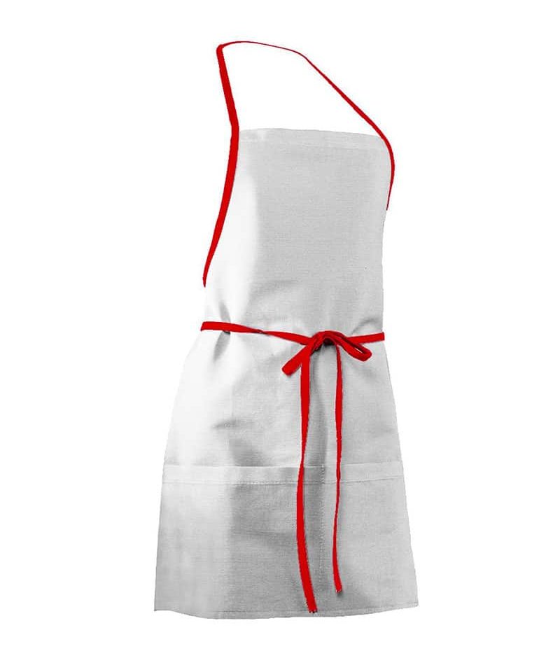 Grembiule pettorina con cordini a contrasto Colore Italiano MI025 15 Grembiule pettorina con cordini a contrasto Colore Italiano MI025 bianco rosso