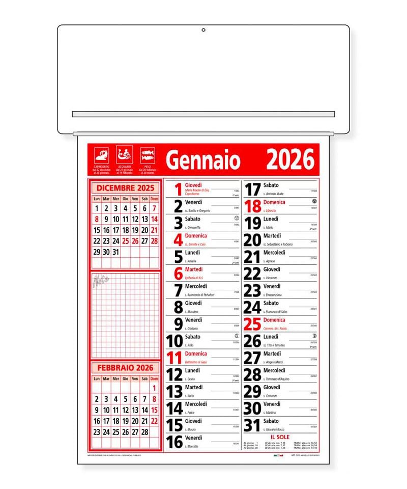 Calendario da parete con passafoglio personalizzabile con logo aziendale cp23a rosso nero