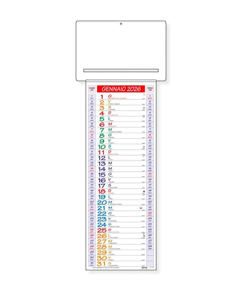 Calendario da parete stretto con passafoglio personalizzabile con logo aziendale cp09 colorato